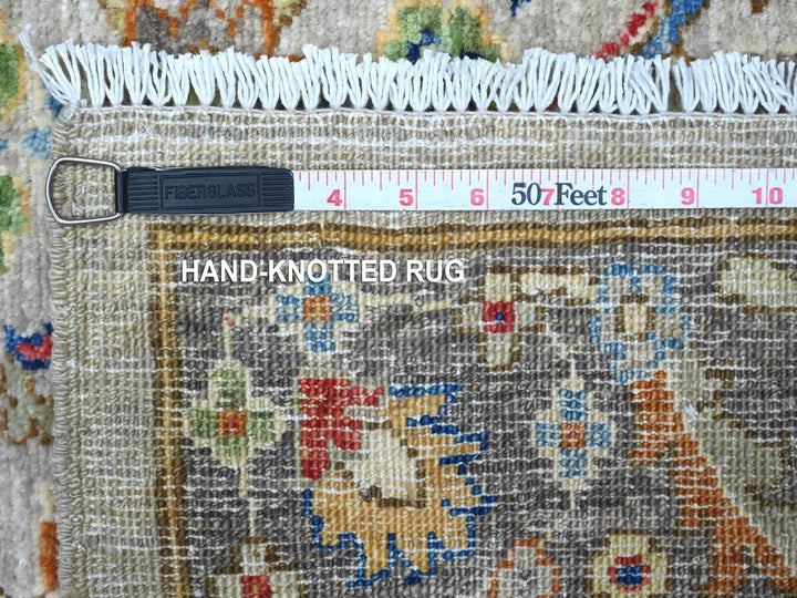 3'11" x 11'9" New Hand Knotted Grey Wool Runner Oriental Rug - MOA10289670