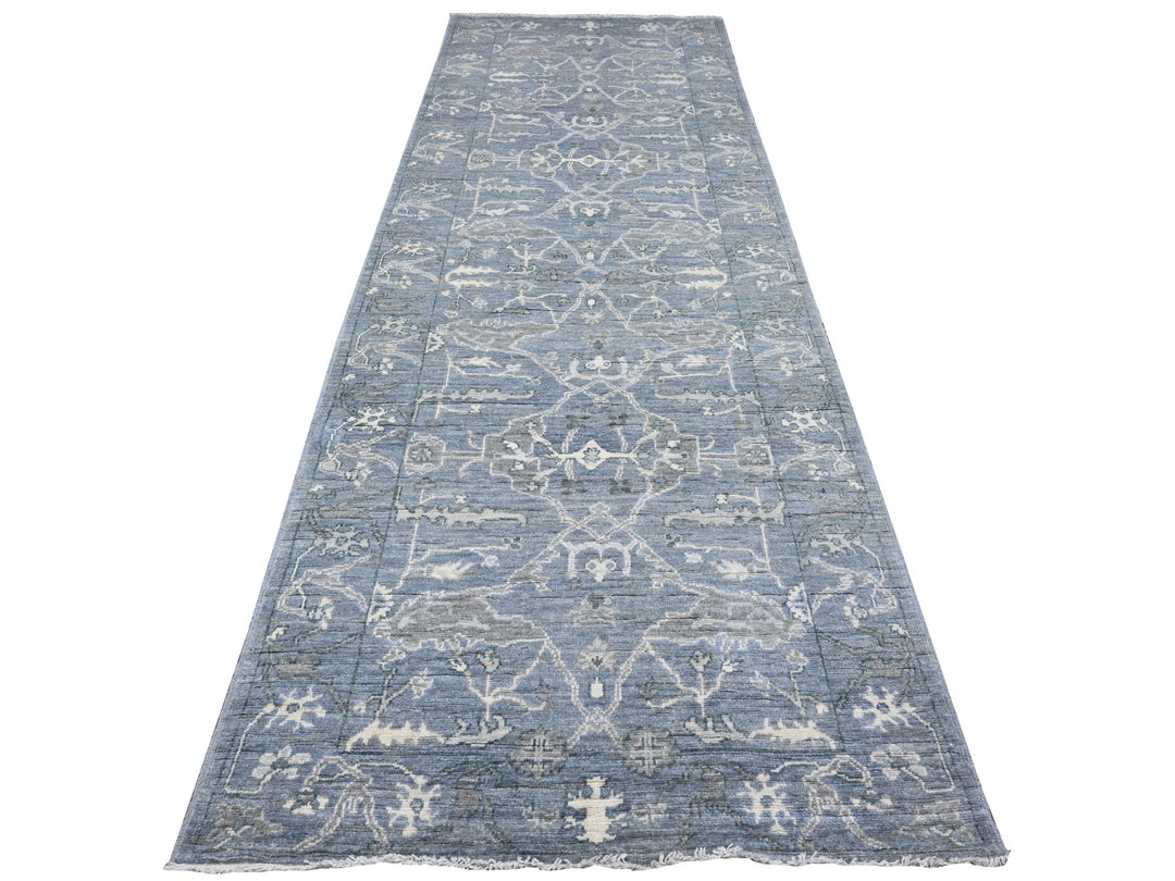 4'1" x 11'10" New Hand Knotted Grey Wool Runner Oriental Rug - MOA10289673