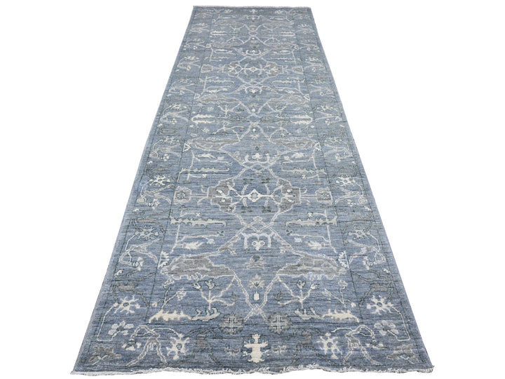 4'1" x 11'10" New Hand Knotted Grey Wool Runner Oriental Rug - MOA10289673
