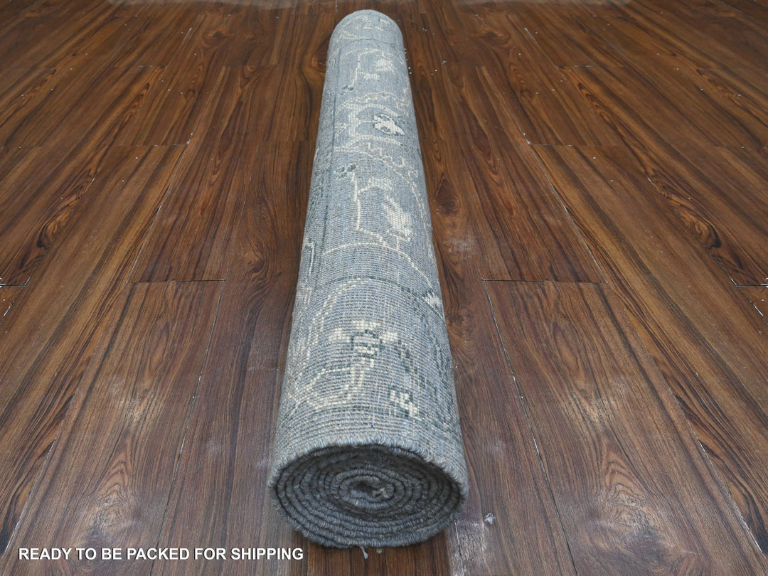 4'1" x 11'10" New Hand Knotted Grey Wool Runner Oriental Rug - MOA10289673