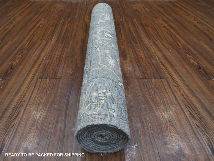 4'1" x 11'10" New Hand Knotted Grey Wool Runner Oriental Rug - MOA10289673