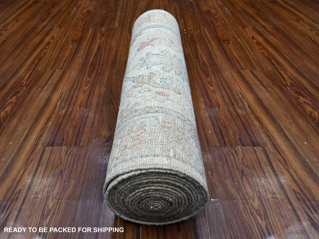 2'8" x 19'2" New Hand Knotted Ivory Wool Runner Oriental Rug - MOA10289677