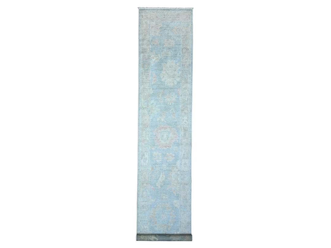 2'10" x 16'0" New Hand Knotted Blue Wool Runner Oriental Rug - MOA10289678