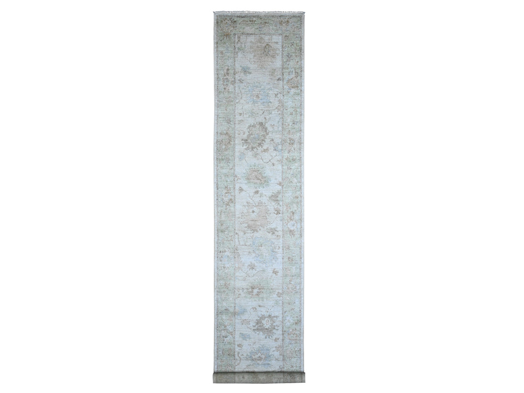 2'10" x 16'0" New Hand Knotted Grey Wool Runner Oriental Rug - MOA10289679