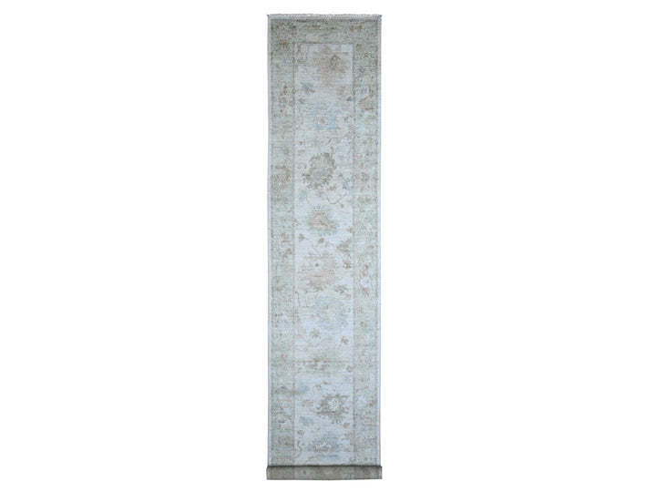 2'10" x 16'0" New Hand Knotted Grey Wool Runner Oriental Rug - MOA10289679