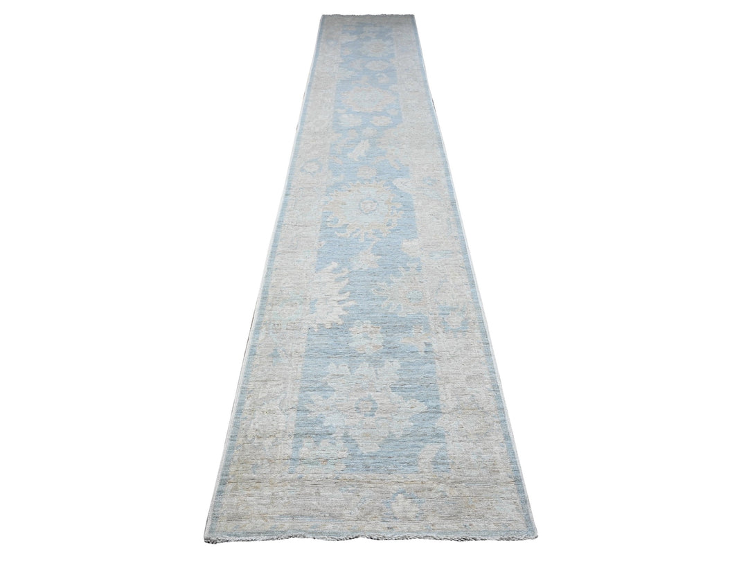 2'9" x 15'4" New Hand Knotted Blue Wool Runner Oriental Rug - MOA10289681