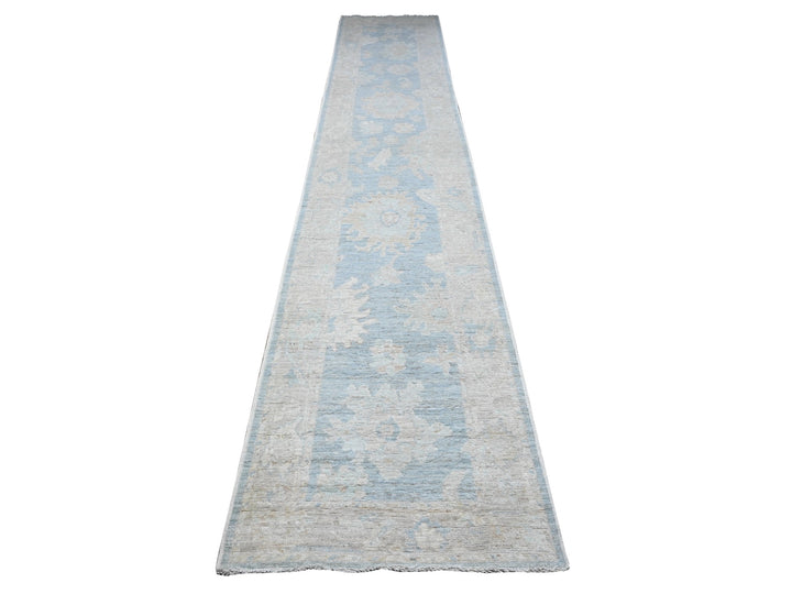 2'9" x 15'4" New Hand Knotted Blue Wool Runner Oriental Rug - MOA10289681