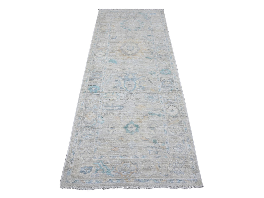3'2" x 7'9" New Hand Knotted Grey Wool Runner Oriental Rug - MOA10289686