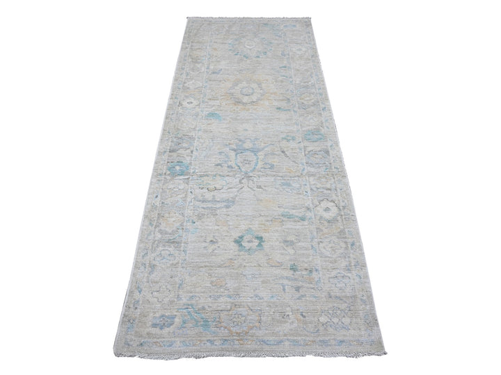 3'2" x 7'9" New Hand Knotted Grey Wool Runner Oriental Rug - MOA10289686