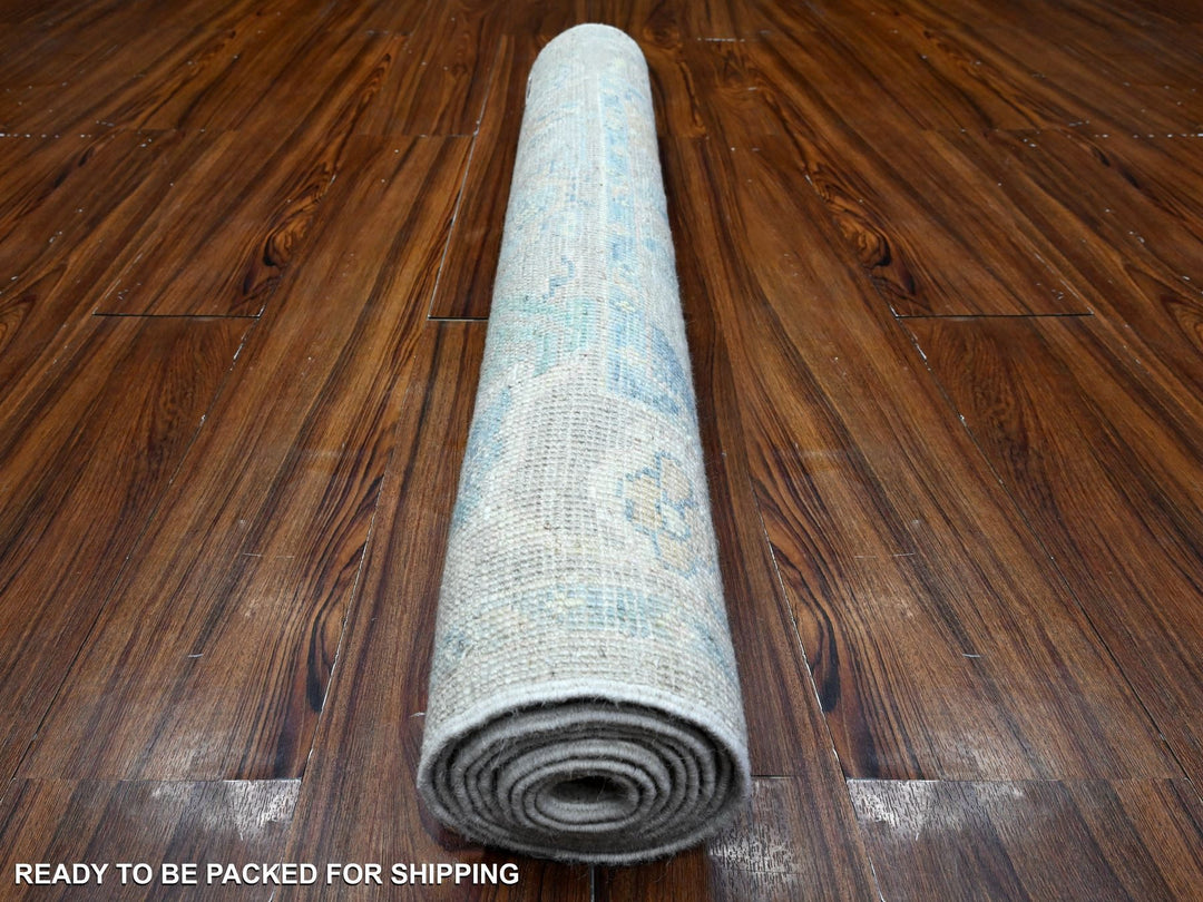 3'2" x 7'9" New Hand Knotted Grey Wool Runner Oriental Rug - MOA10289686