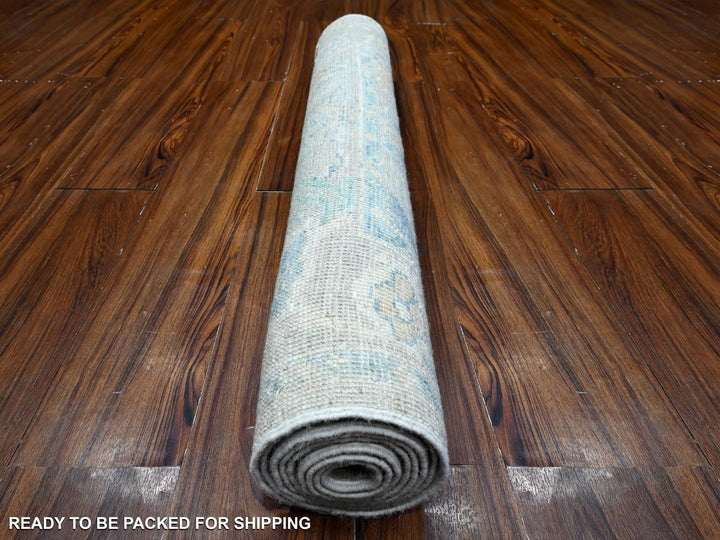 3'2" x 7'9" New Hand Knotted Grey Wool Runner Oriental Rug - MOA10289686