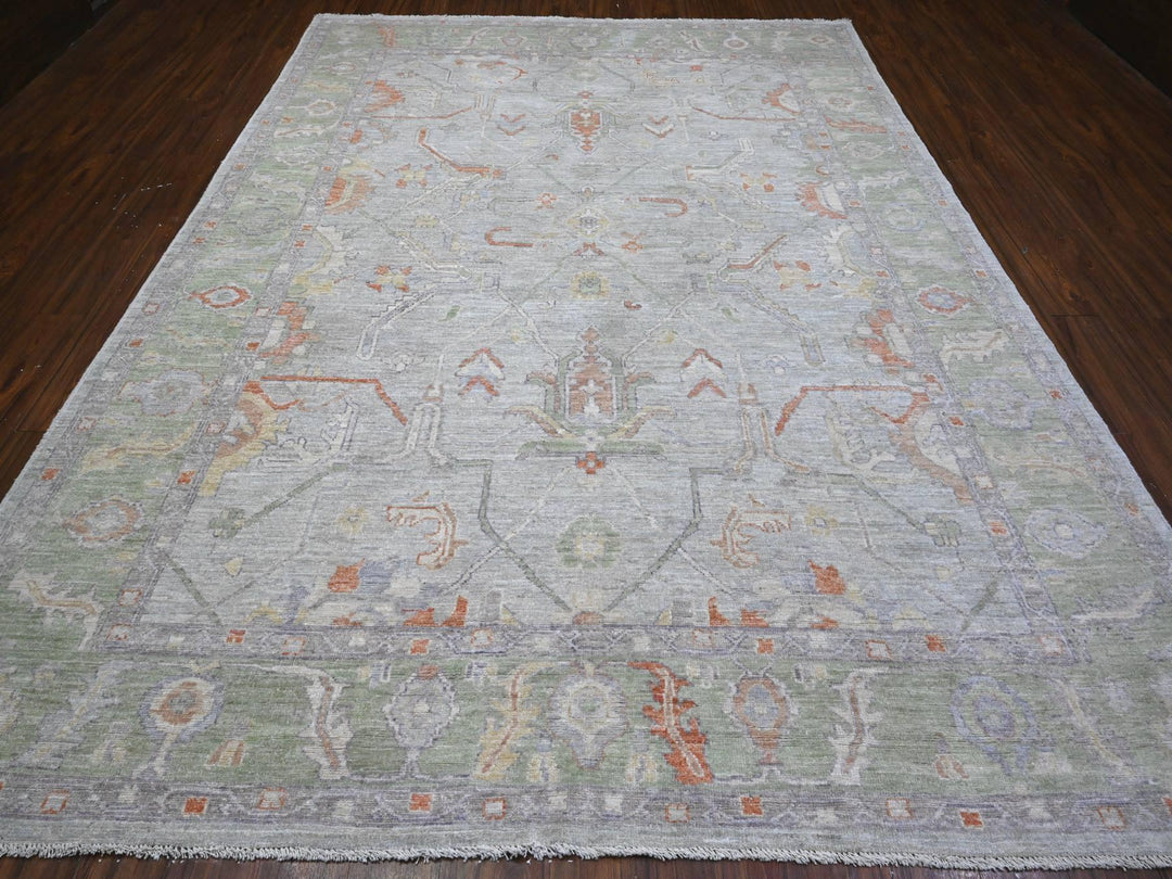 8'10" x 11'11" New Hand Knotted Grey Wool Rectangle Oriental Rug - MOA10289696