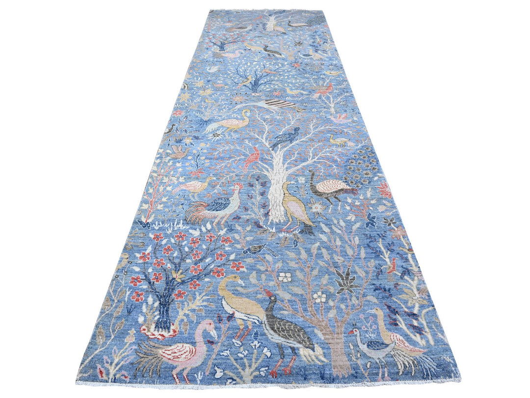 5'0" x 14'8" New Hand Knotted Blue Wool Runner Oriental Rug - MOA10289697