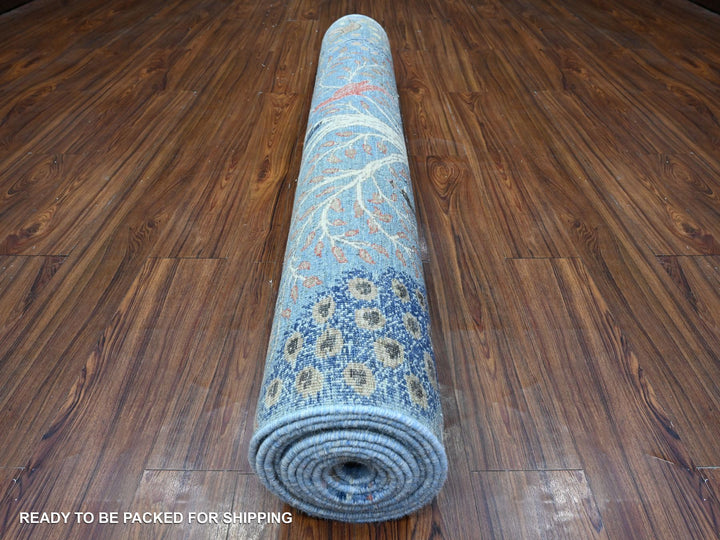 5'0" x 14'8" New Hand Knotted Blue Wool Runner Oriental Rug - MOA10289697