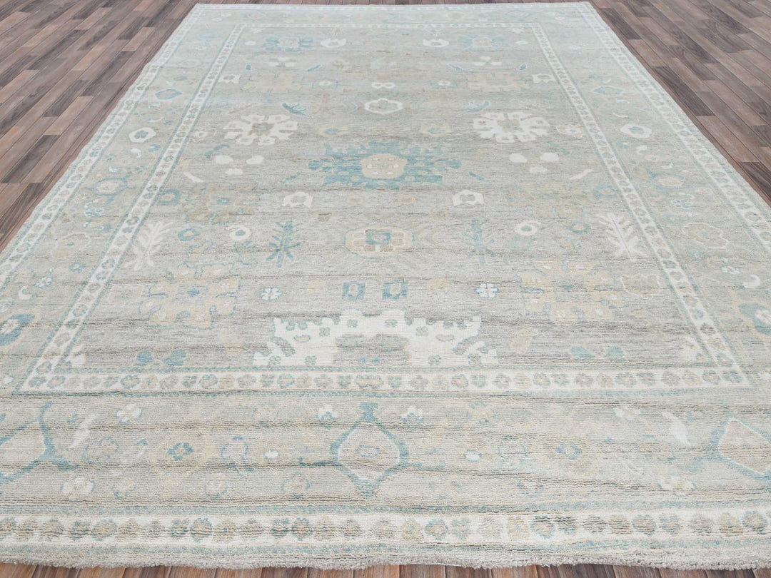 9'2" x 11'10" New Hand Knotted Grey Wool Rectangle Oriental Rug - MOA102896