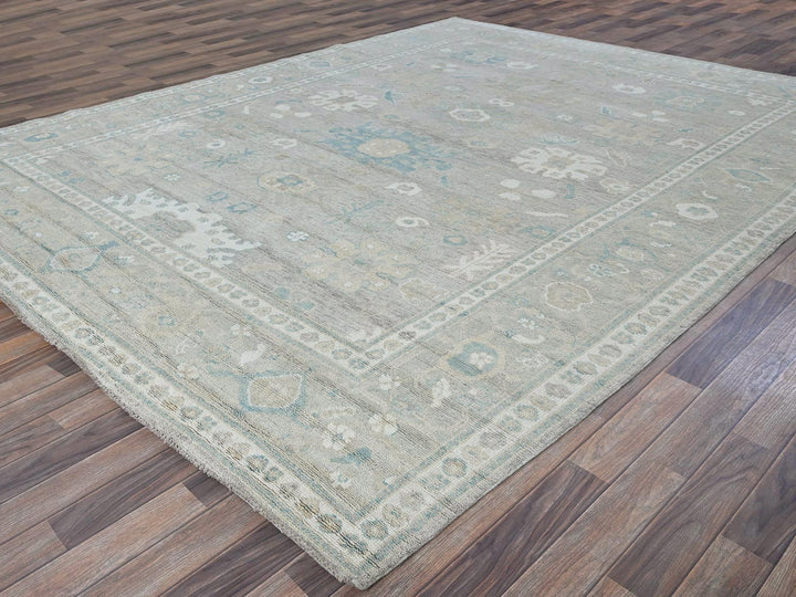 9'2" x 11'10" New Hand Knotted Grey Wool Rectangle Oriental Rug - MOA102896