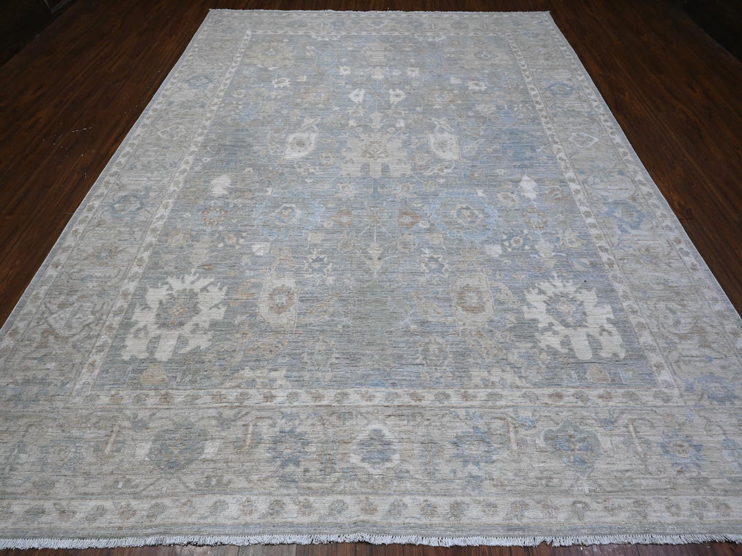 8'11" x 11'10" New Hand Knotted Grey Wool Rectangle Oriental Rug - MOA10289703