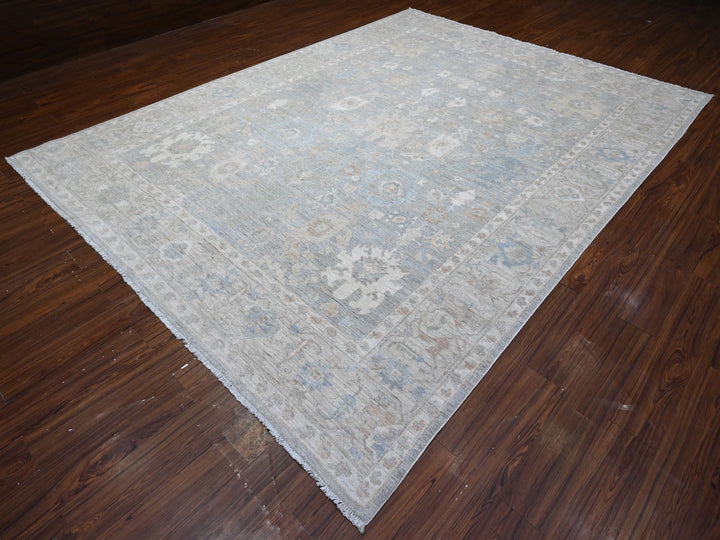 8'11" x 11'10" New Hand Knotted Grey Wool Rectangle Oriental Rug - MOA10289703
