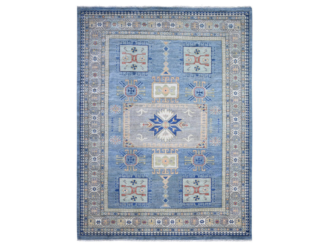 9'0" x 12'0" New Hand Knotted Blue Wool Rectangle Oriental Rug - MOA10289705