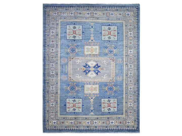 9'0" x 12'0" New Hand Knotted Blue Wool Rectangle Oriental Rug - MOA10289705