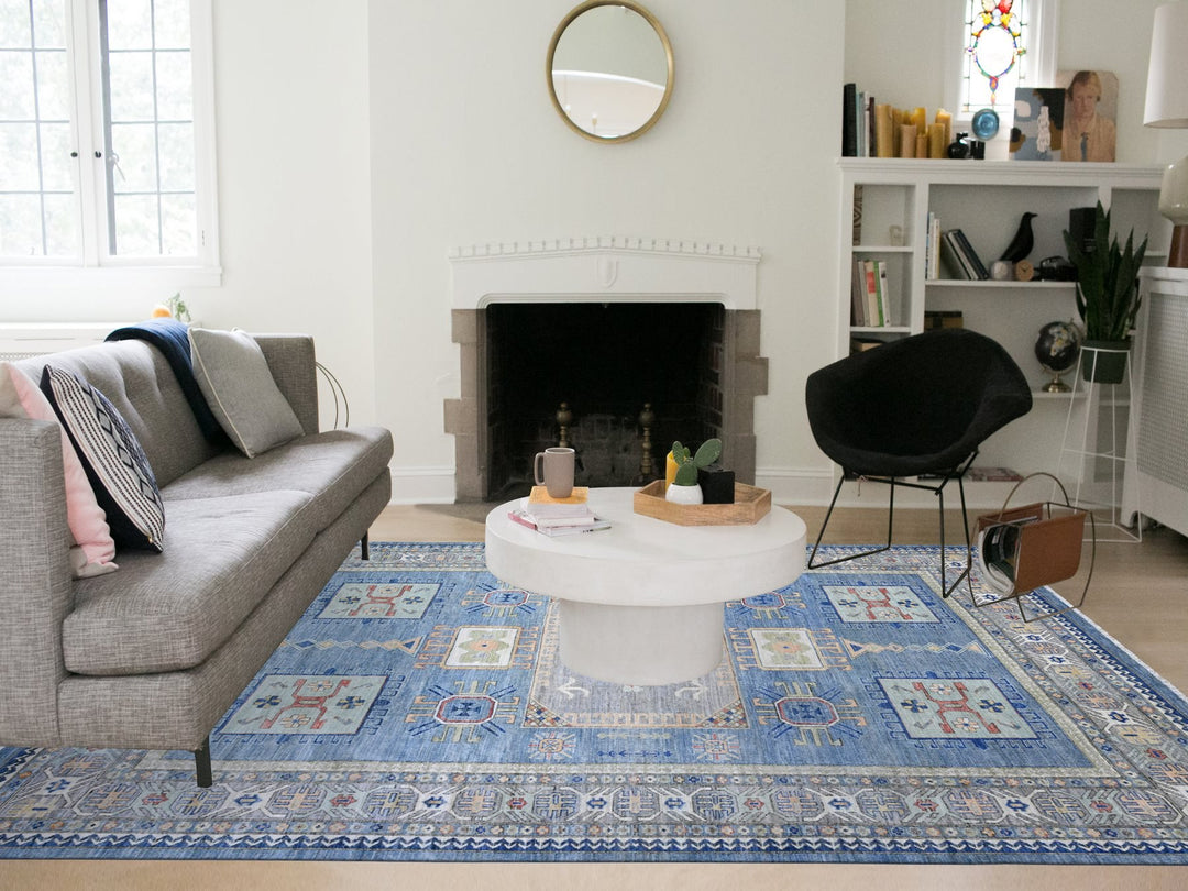 9'0" x 12'0" New Hand Knotted Blue Wool Rectangle Oriental Rug - MOA10289705