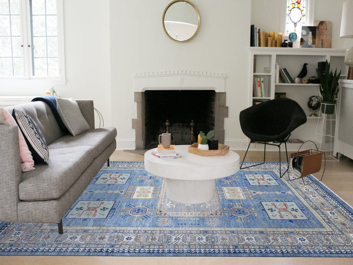 9'0" x 12'0" New Hand Knotted Blue Wool Rectangle Oriental Rug - MOA10289705