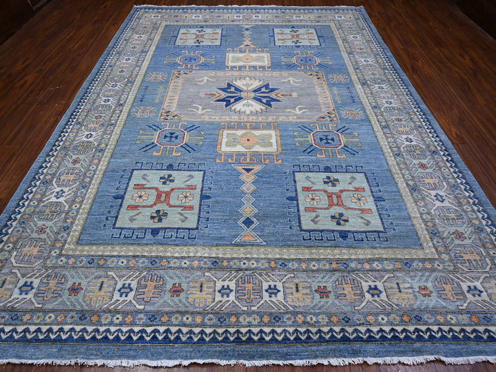 9'0" x 12'0" New Hand Knotted Blue Wool Rectangle Oriental Rug - MOA10289705