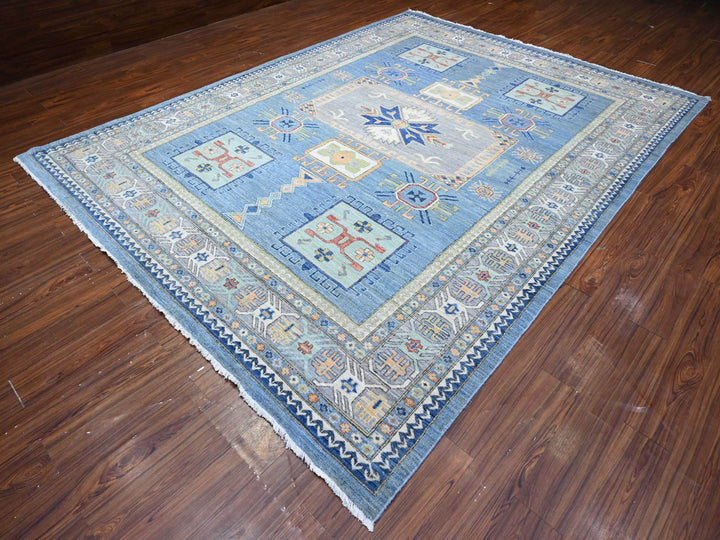 9'0" x 12'0" New Hand Knotted Blue Wool Rectangle Oriental Rug - MOA10289705