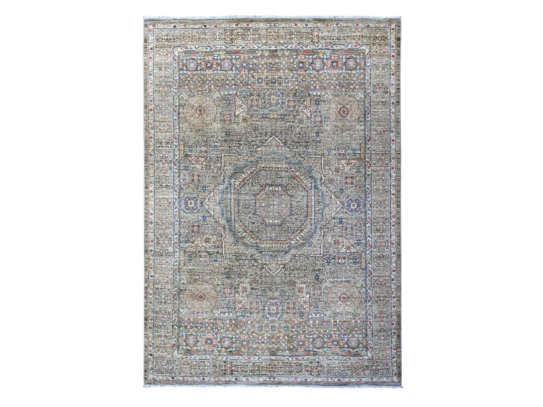 6'1" x 8'10" New Hand Knotted Grey Wool Rectangle Oriental Rug - MOA10289707