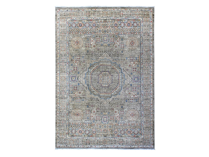 6'1" x 8'10" New Hand Knotted Grey Wool Rectangle Oriental Rug - MOA10289707