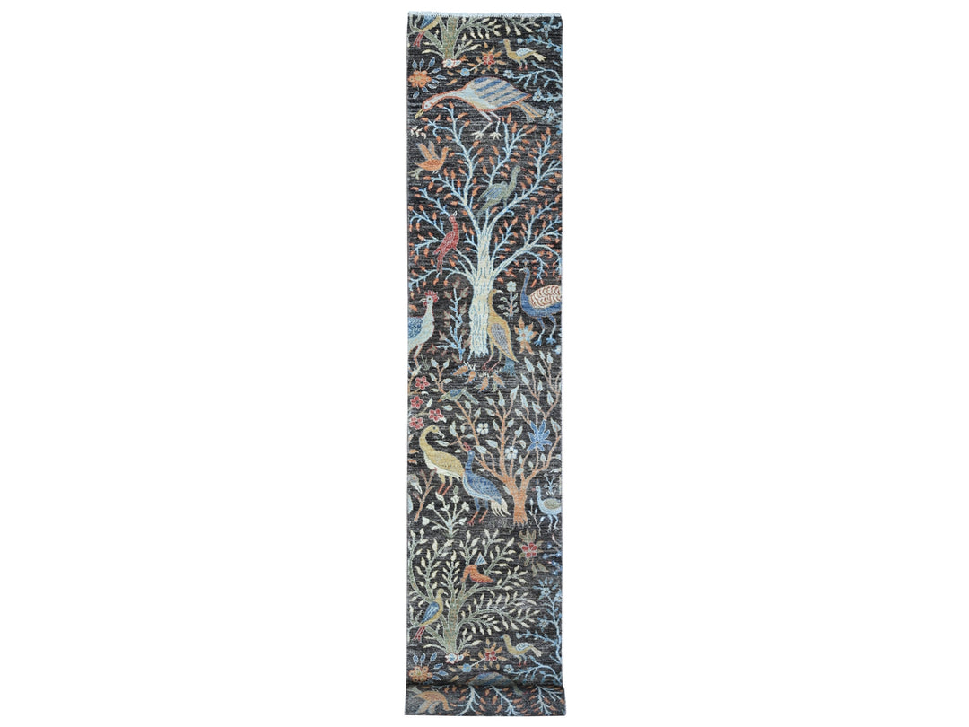 2'5" x 17'9" New Hand Knotted Grey Wool Runner Oriental Rug - MOA10289708
