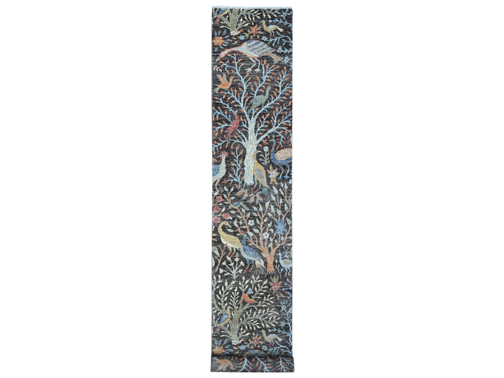2'5" x 17'9" New Hand Knotted Grey Wool Runner Oriental Rug - MOA10289708