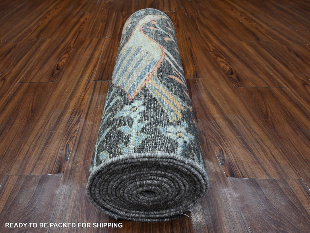 2'5" x 17'9" New Hand Knotted Grey Wool Runner Oriental Rug - MOA10289708