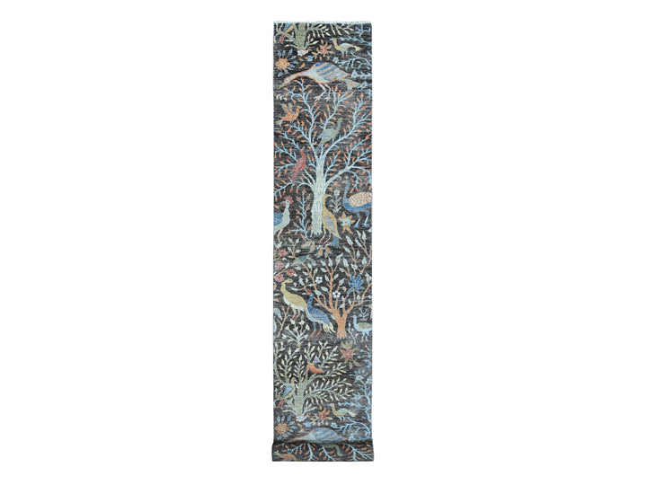 2'6" x 17'9" New Hand Knotted Grey Wool Runner Oriental Rug - MOA10289709