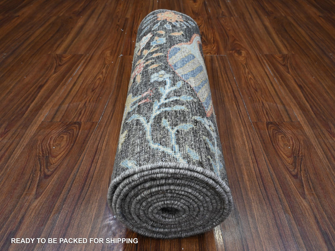 2'6" x 17'9" New Hand Knotted Grey Wool Runner Oriental Rug - MOA10289709