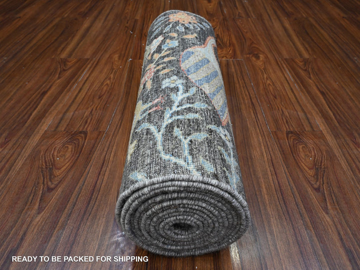 2'6" x 17'9" New Hand Knotted Grey Wool Runner Oriental Rug - MOA10289709