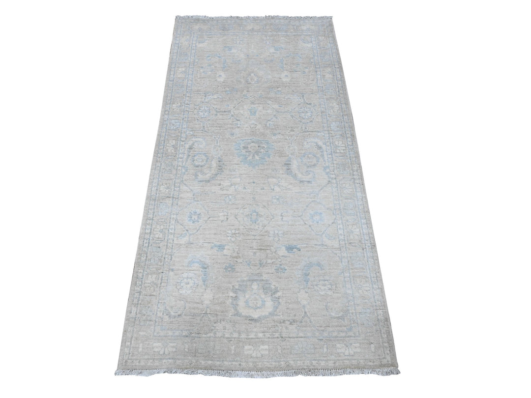 2'9" x 5'6" New Hand Knotted Grey Wool Runner Oriental Rug - MOA10289718