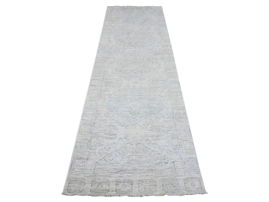 2'11" x 9'4" New Hand Knotted Ivory Wool Runner Oriental Rug - MOA10289721