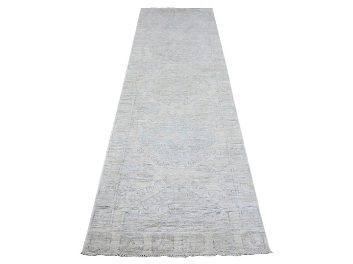 2'11" x 9'4" New Hand Knotted Ivory Wool Runner Oriental Rug - MOA10289721