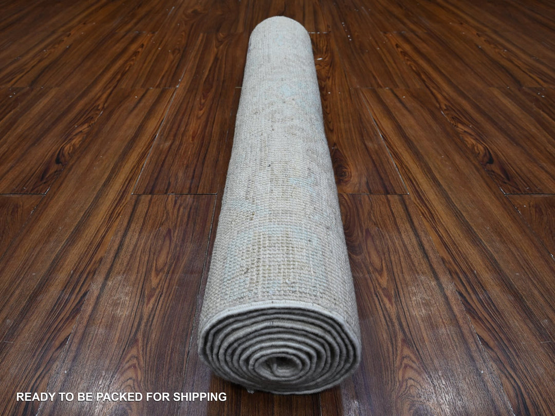 2'11" x 9'4" New Hand Knotted Ivory Wool Runner Oriental Rug - MOA10289721