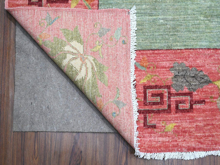 9'0" x 11'9" New Hand Knotted Green Wool Rectangle Oriental Rug - MOA10289735