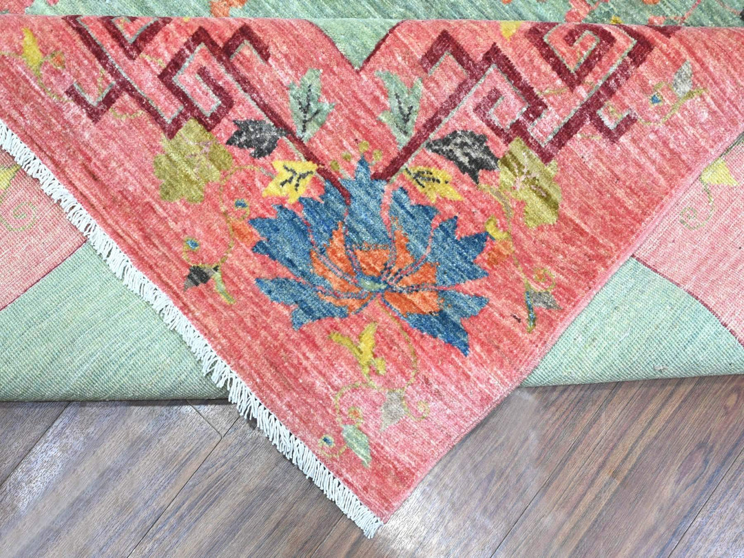 9'0" x 11'9" New Hand Knotted Green Wool Rectangle Oriental Rug - MOA10289735