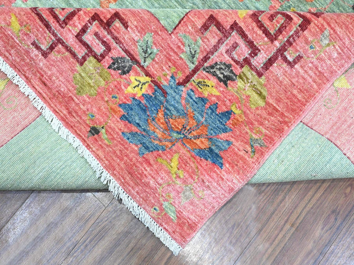 9'0" x 11'9" New Hand Knotted Green Wool Rectangle Oriental Rug - MOA10289735