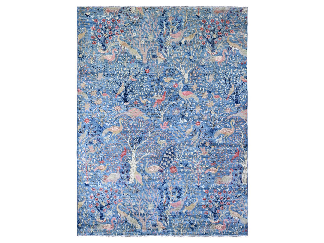 8'11" x 12'0" New Hand Knotted Blue Wool Rectangle Oriental Rug - MOA10289743