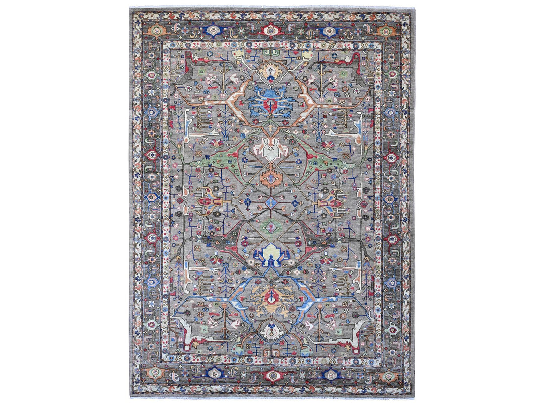 8'9" x 11'11" New Hand Knotted Grey Wool Rectangle Oriental Rug - MOA10289746
