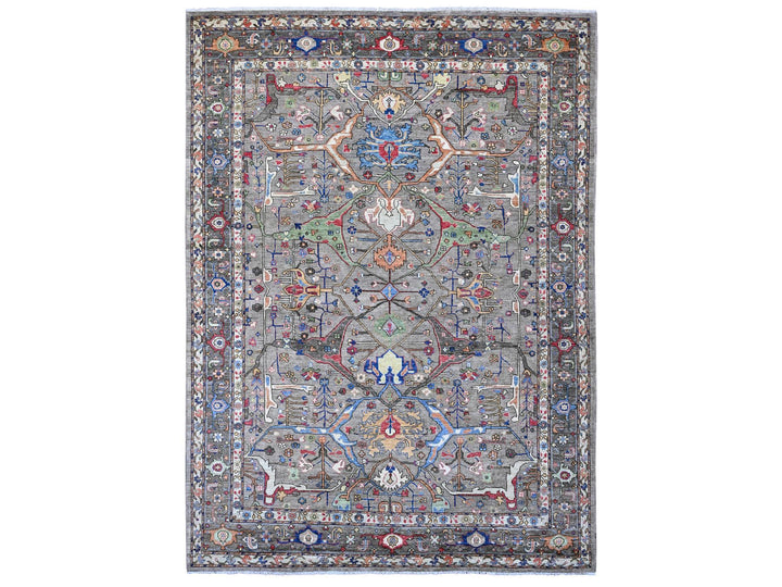 8'9" x 11'11" New Hand Knotted Grey Wool Rectangle Oriental Rug - MOA10289746
