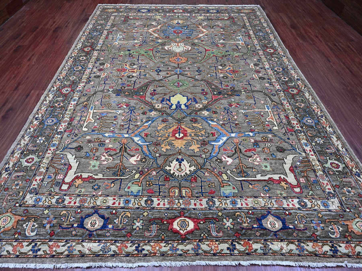 8'9" x 11'11" New Hand Knotted Grey Wool Rectangle Oriental Rug - MOA10289746