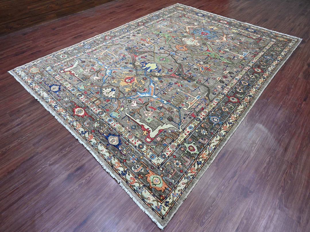 8'9" x 11'11" New Hand Knotted Grey Wool Rectangle Oriental Rug - MOA10289746
