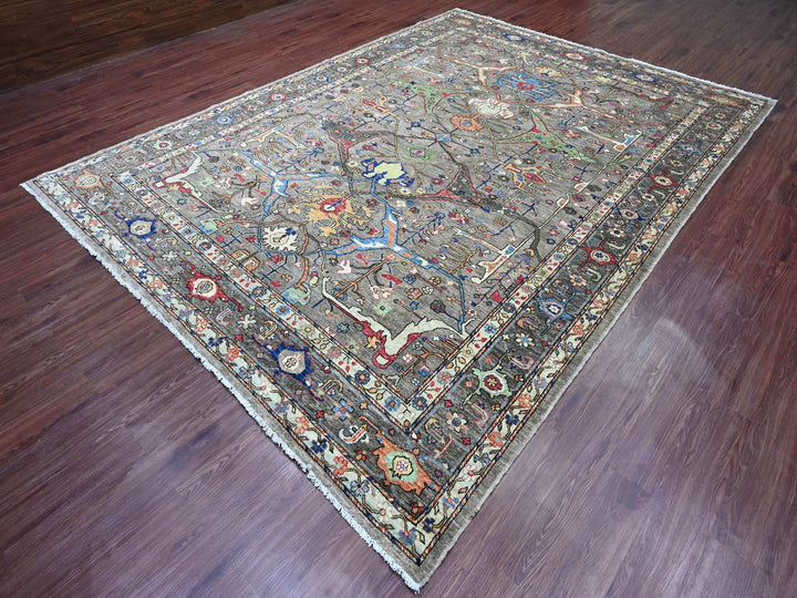 8'9" x 11'11" New Hand Knotted Grey Wool Rectangle Oriental Rug - MOA10289746