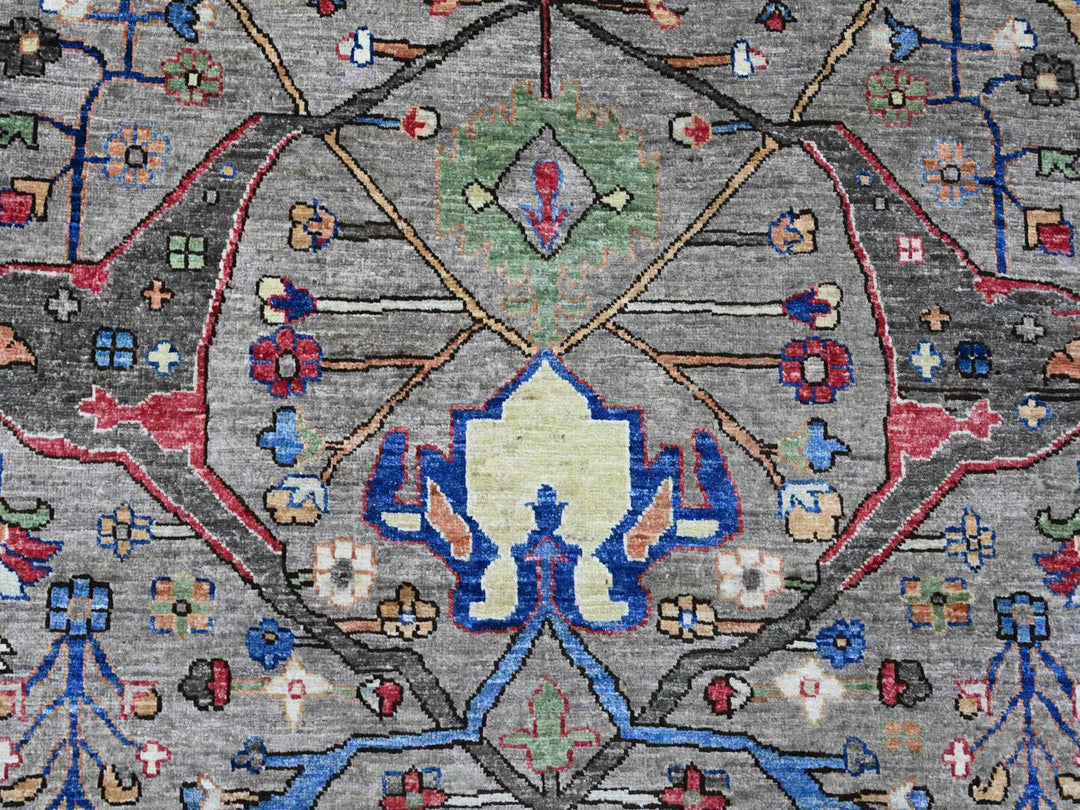 8'9" x 11'11" New Hand Knotted Grey Wool Rectangle Oriental Rug - MOA10289746